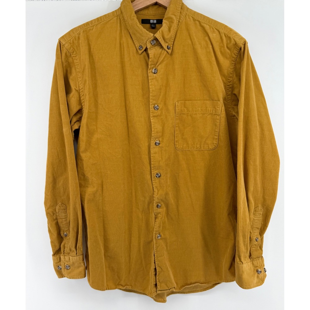 Uniqlo Mens Large Mustard Yellow Corduroy Button Down Shirt Large